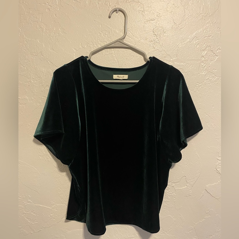 Madewell Emerald Green Velvet Butterfly Top